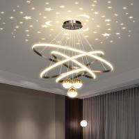 Modern Gold Chandelier Round Aluminum Pendant Light Star Ball Projection Durable Living Room Bedroom
