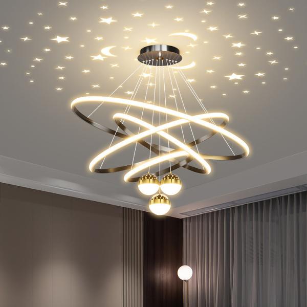 Moderno Lustreiro de Ouro Venda Quente Pendente redondo de Alumínio Luz Projeção de Bola de Estrela Sala de estar durável Quarto de dormir
