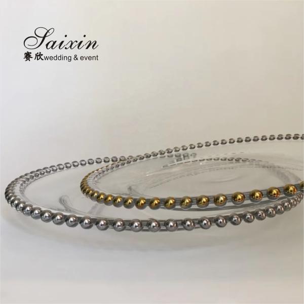 12 Inch  Beaded Glass Charger Plate Gold Trim For Wedding Event Supplies