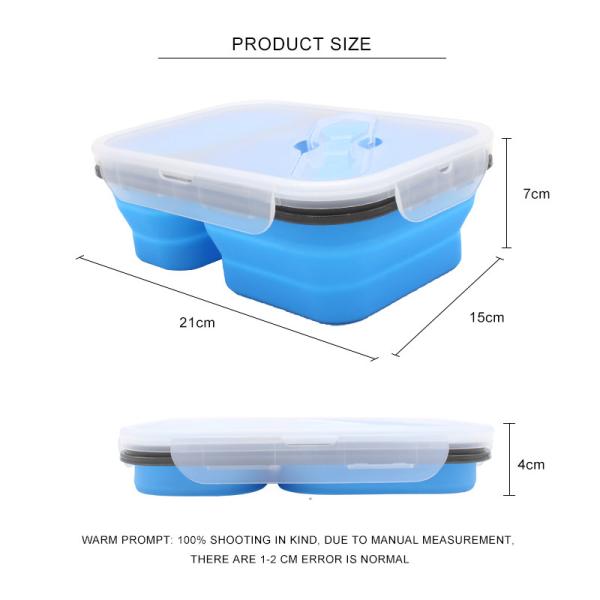 Silicone dobrável Bento Food Container Microwavable With 2 compartimentos