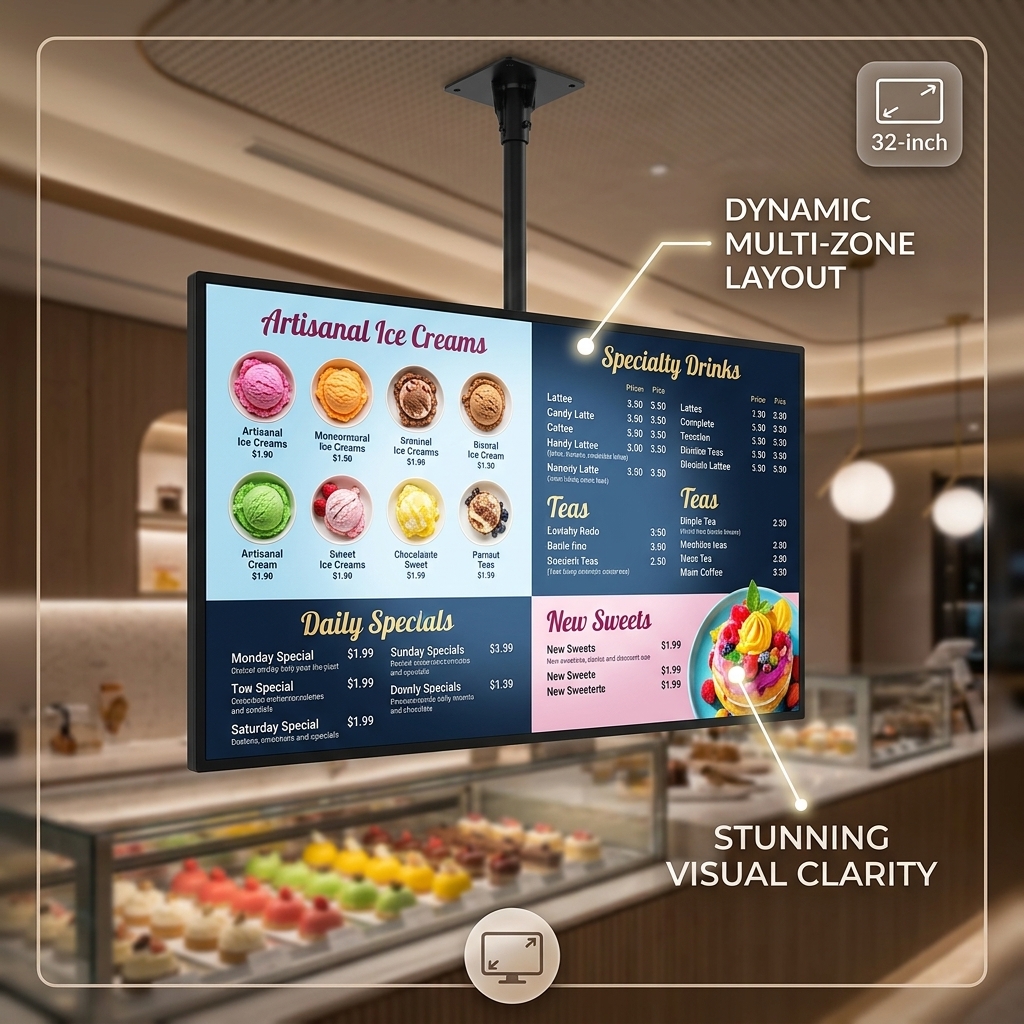 32 Inch Digital Menu Board with Cloud CMS Management and Multi Screen Sync for Dynamic Menu Updates