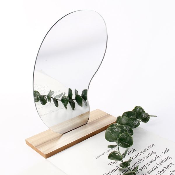 Curvy Portable Lighted Makeup Mirror Wood Stand For Vanity