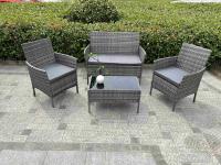 Best 4 PCS Rattan Patio Furniture Set Cushioned Sofa Chair Coffee Table Popular Wicker Look Hotel Outdoor Furniture
