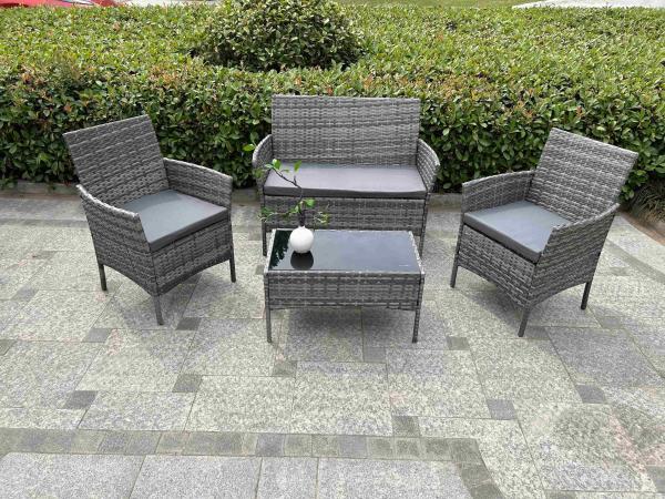 Best 4 PCS Rattan Patio Furniture Set Cushioned Sofa Chair Coffee Table Popular Wicker Look Hotel Outdoor Furniture