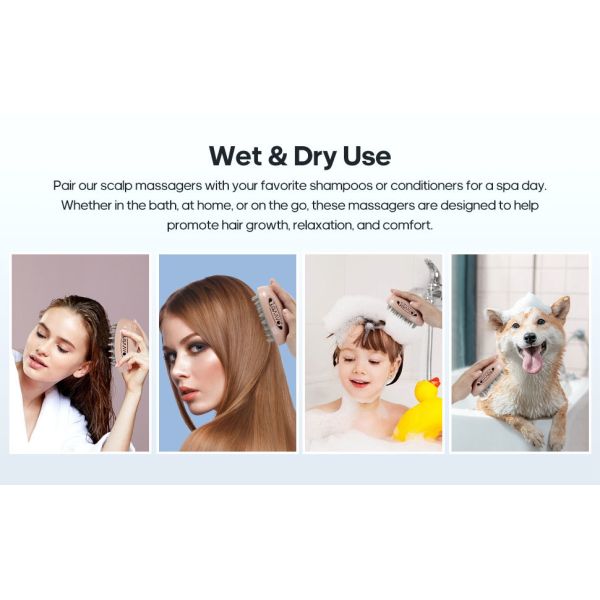 3 Interchangeable Scrubber Scalp Massager Pink Hair Washing Scalp Brush