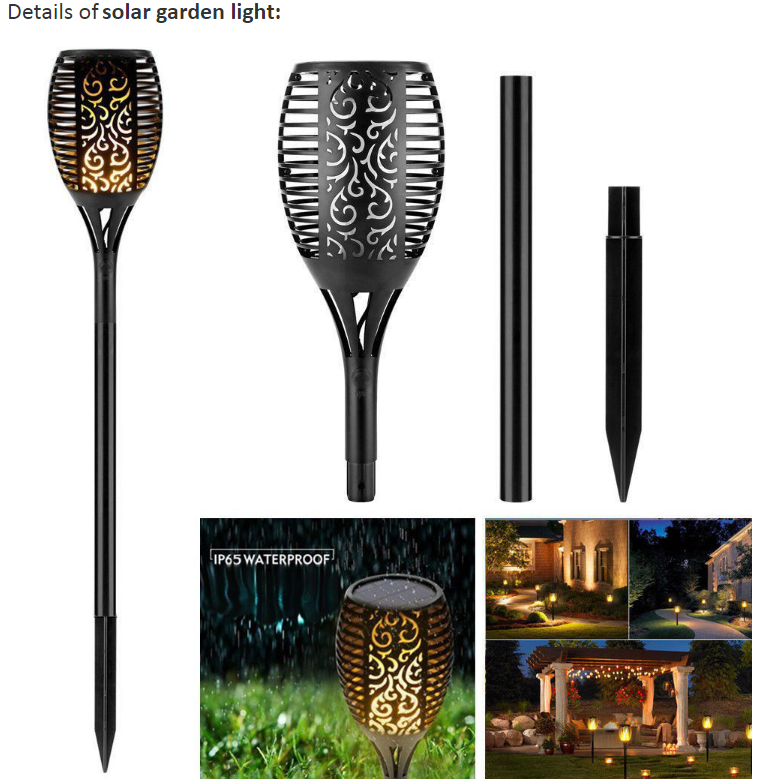 96 LED Waterproof Outdoor Landscape Decoration Dancing Flame Lighting Flickering Security Garden Solar torch light