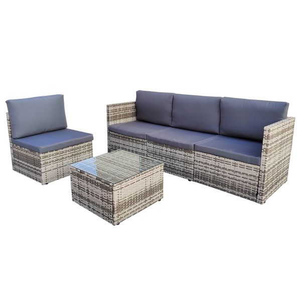 Garden Furniture Outdoor Low Price  5 Pieces Set Steel Frame Rattan Grey Small Size Wicker Furniture