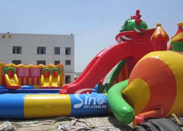 China dragon slide kids N adults giant inflatable water park with big castle for sale