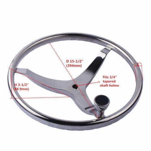 Stainless Sailboat Steering Wheel 393MM Diameter 3 Spokes With Nut And Knob