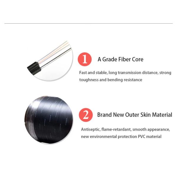 Cable de descenso negro de la fibra óptica de la chaqueta G657A1 el 1km FTTH