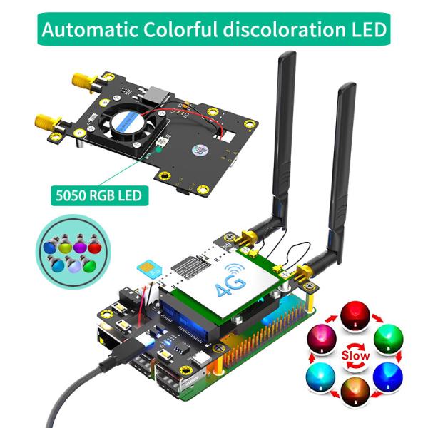 3G/4G & LTE Base HAT for Raspberry with cooler fan and Automatic Discoloration LED