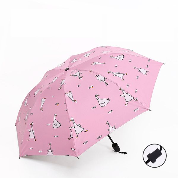 Ladies Three Fold Blue Umbrella with Strawberry Dot Pattern All-Season Manual Open