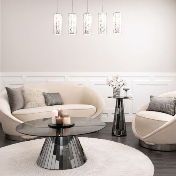 Modern Mirrored Circle Glass Coffee Table For Contemporary Living Room 64x64