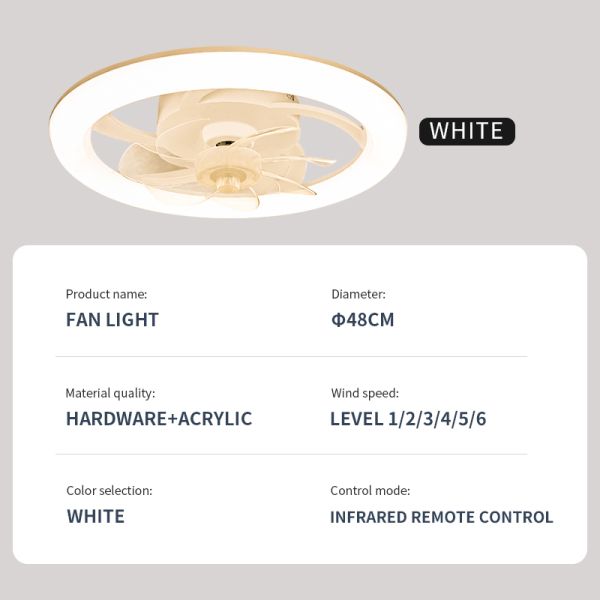 Modern and Simple Home Intelligent Remote Control Restaurant LED Round Acrylic ceiling Fan Light(WH-CLL-59)