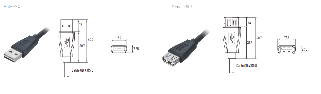 Соединитель USB женщины 2,0 привязывает прекращение 1m PUR прямое паяя