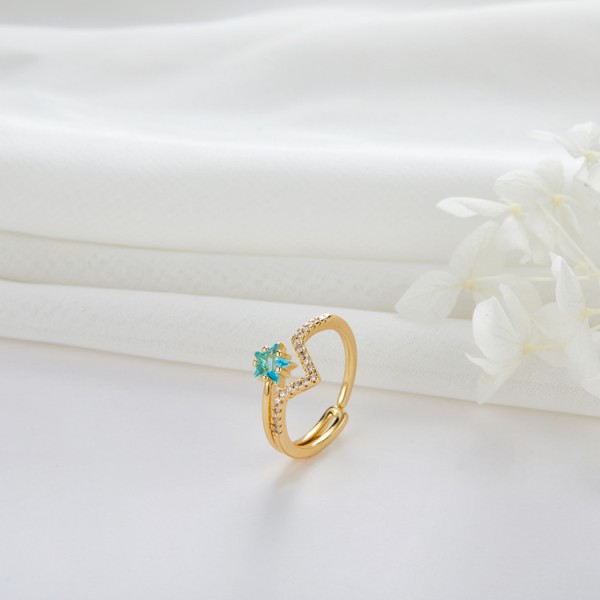 14K Gold Plated Jewelry Dainty CZ Micro Pave Cubic Zirconia Adjustable Ring Women