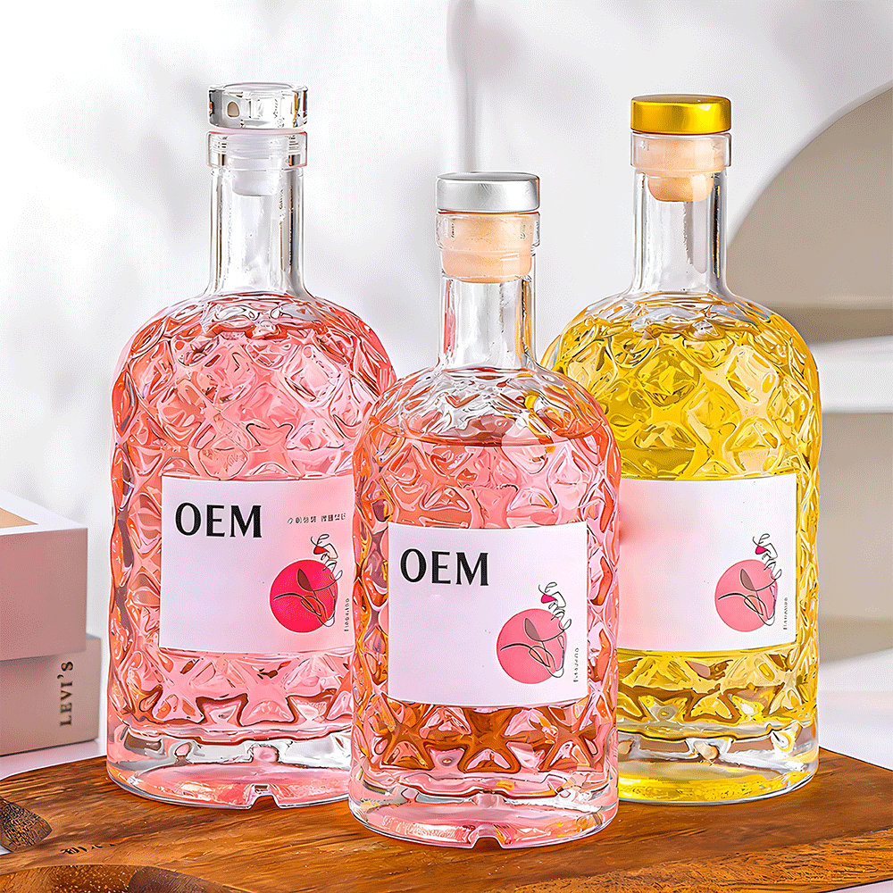 250ml 500ml Clear Glass Bottle With Cork Stopper For Liquor Spirits Packaging