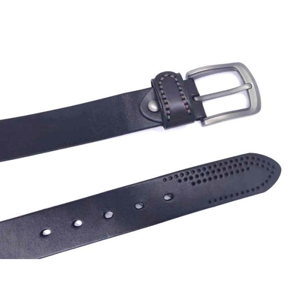 Simple Blue Mens Casual Leather Belt With Stitching Loop And Punching Tip