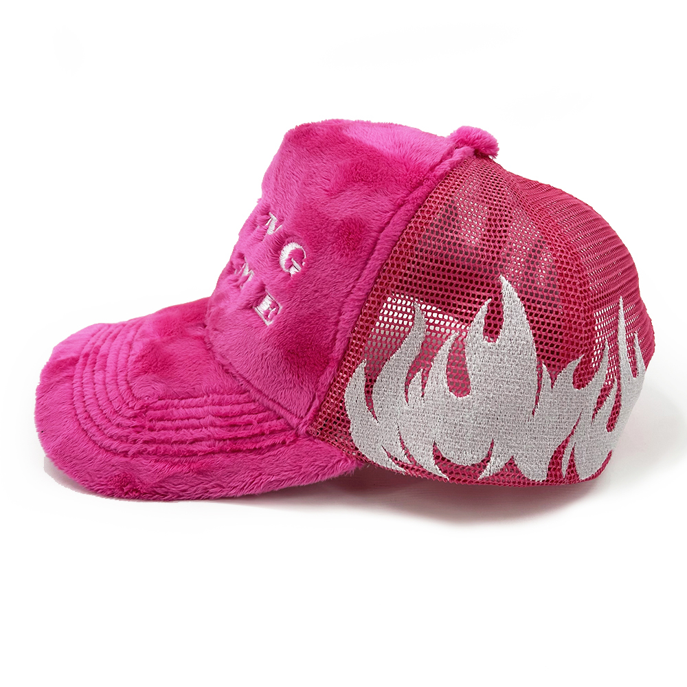 Crown Fluffy Velvet Custom Embroidery Trucker Hats Flame Fire Piping Personalize Fuzzy Underbrim Color Flannel