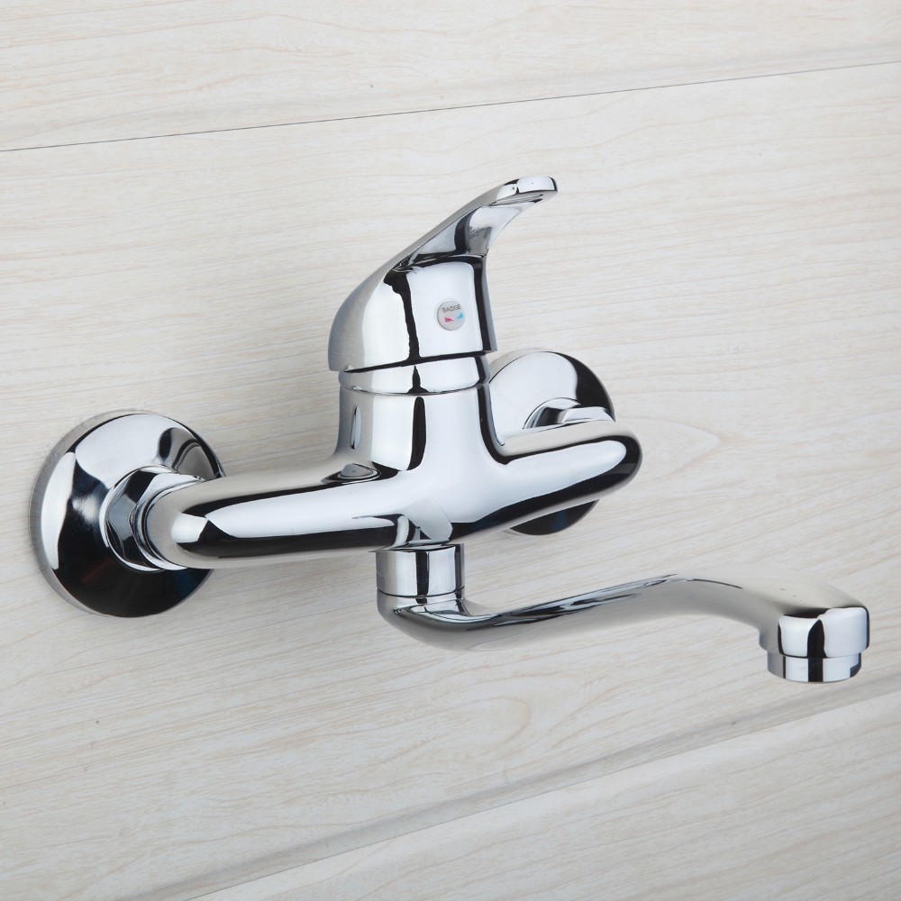 Wall-mounted Brass Kitchen Faucet Ceramic Cartridge with Installation Fittings Single Lever Sink Mixer Tap