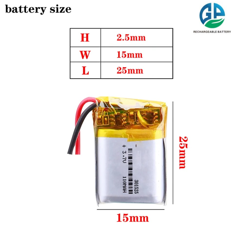 IEC62133 Certified 3.7V 110mAh Rechargeable Lithium Polymer Battery Li-Po Battery
