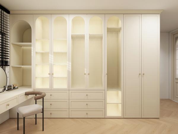 Modern Storage Mobiliário de quarto customizado Armário Porta de vidro Caminhada em guarda de madeira com espelho
