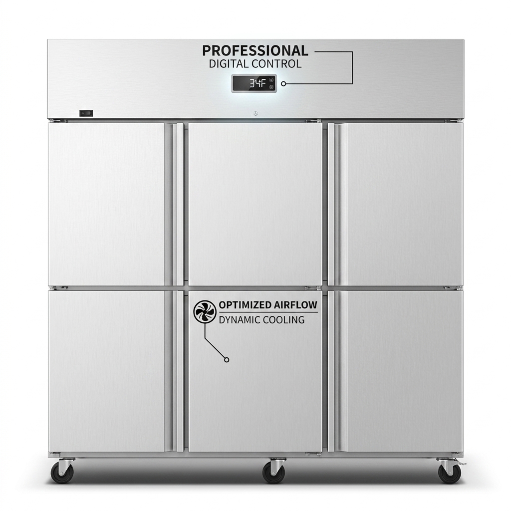 Commercial Stainless Steel Restaurant Fridge 6 Door Upright Freezer