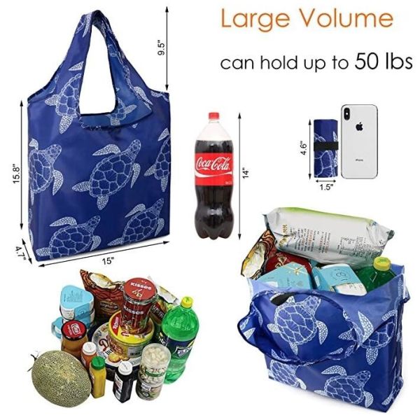 Grocery Tote Bags Foldable Into Attached Pouch, Waterproof Reusable Gift Bags, Washable, Durable And Lightweight