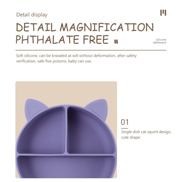 Cat Style Kids Silicone Bowl , Colorful Silicone Divided Suction Plate OEM