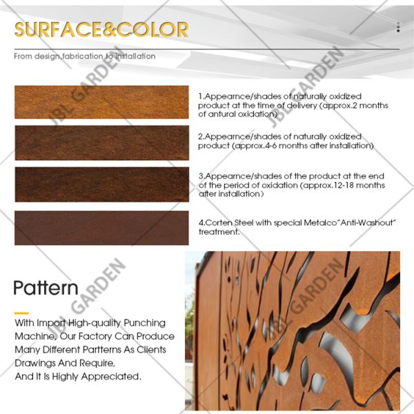 Laser Cut Metal Privacy Room Divider Corten Steel Screen For Garden Outdoor