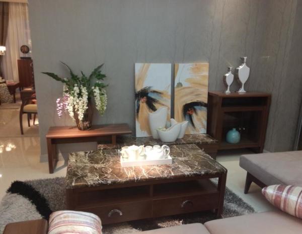 Classic Living Room Furniture Sets / Wall Unit Coffee Table Walnut Color