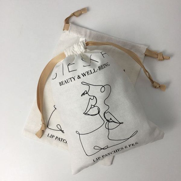 Soft Cotton Canvas Jewelry Pouch Custom Logo Printed Drawstring Cosmetic Packaging