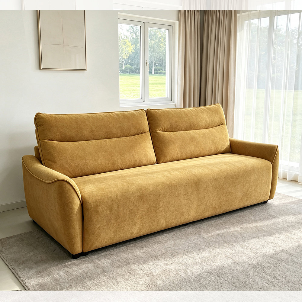Sofa with Sleeper, Mustard Yellow Fabric
