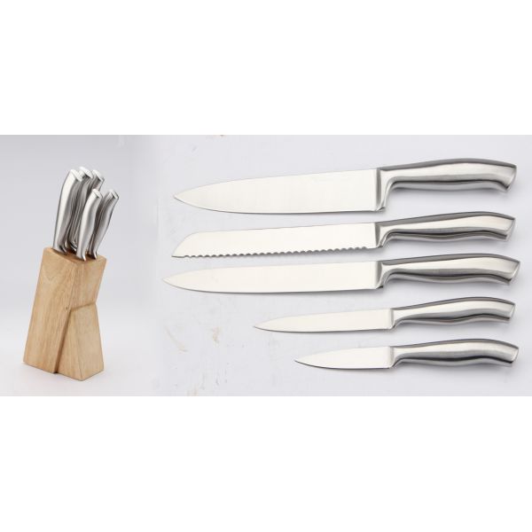 Full stainless steel 5PCS Kithen knife set in wooden block food grade