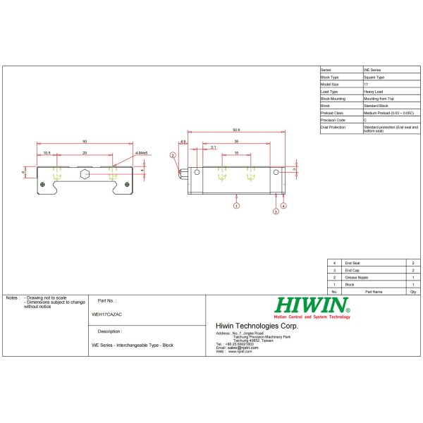 HIWIN WEH17CA Linear Guideway Innovative 17mm Width Rail Linear Guideway