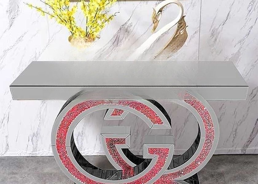 JSF496-L LED Diamond Console Table with Silver Mirror Finish and 120X35X78CM Dimensions