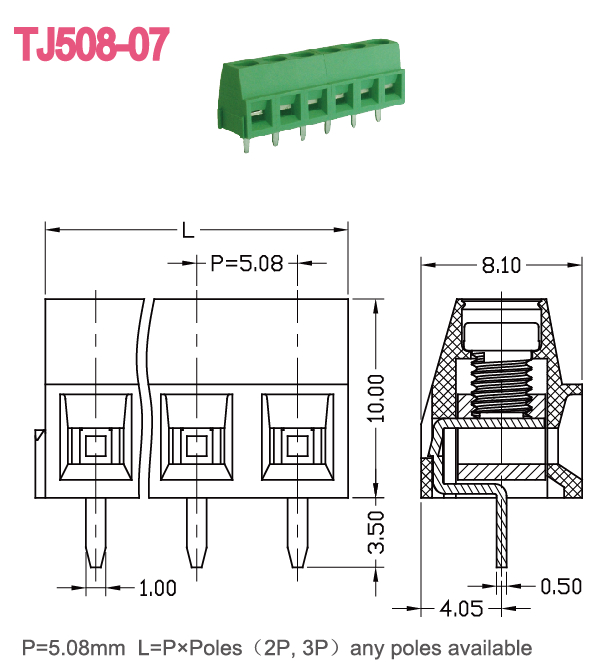 Блок PCB PA66 терминальный, разъем 3.50/3.81/5.00/5.08/7.62/9.52/10.16/15.00mm PCB