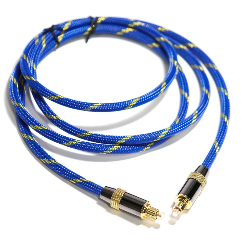 Toslink Digital Optical Cable Plated Golden Woven Blue Rope HiFi Sound For Audiophile HiFi 1.2M 2M