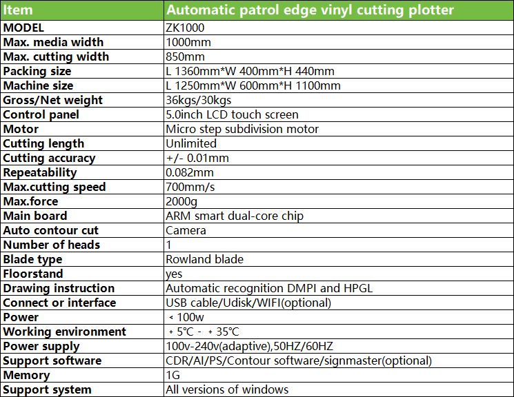 ZK1000 Large Format Cutter: Auto Contour Cutting for Stickers And Photo Paper