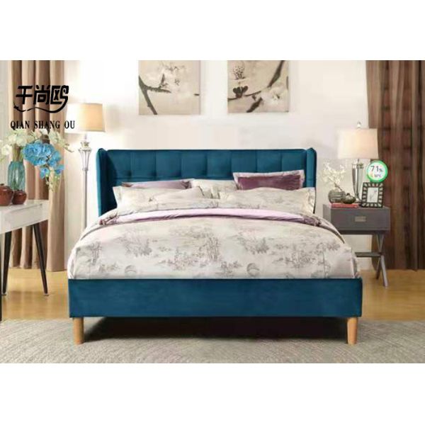 Newest double size square stitched wing back tufted headboard fabric upholstered