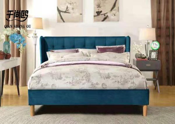 Newest double size square stitched wing back tufted headboard fabric upholstered platform bed