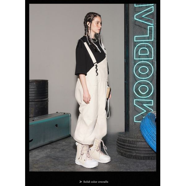 Full Pressure Glue Oblique Collar Solid Color Heated Suspender Pants for Winter Skiing