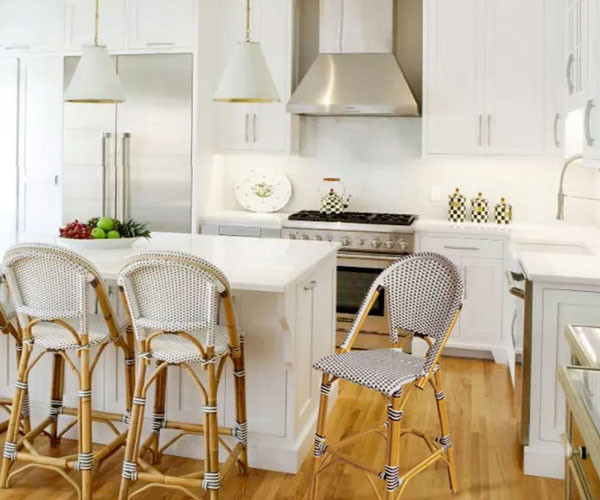 Sillas de cocina con respaldo alto de tubo de aluminio Restaurante PE Rattan Bistro Taburete de bar