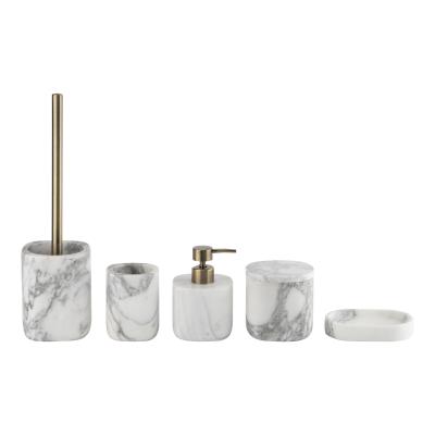 5pcs Square White Marble Bathroom Set Flower Design Marble Dish Soap Dispenser