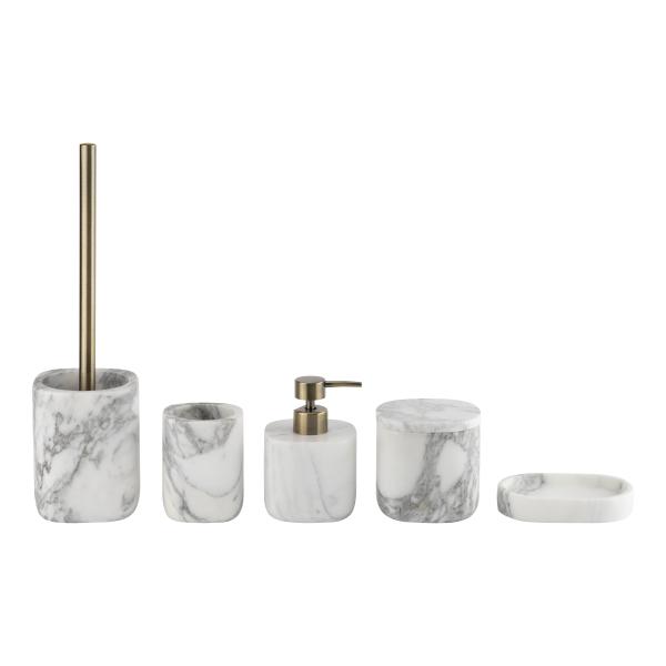 5pcs Square White Marble Bathroom Set Flower Design Marble Dish Soap Dispenser