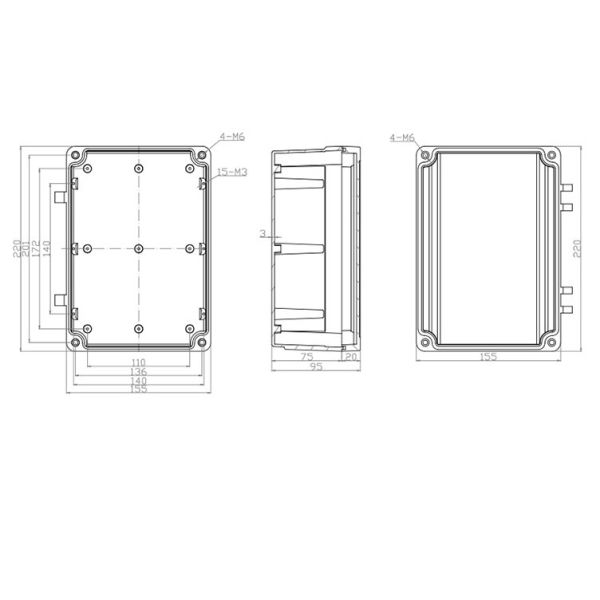 распределительная коробка проводника металла 220x155x95mm прямоугольная прикрепленная на петлях
