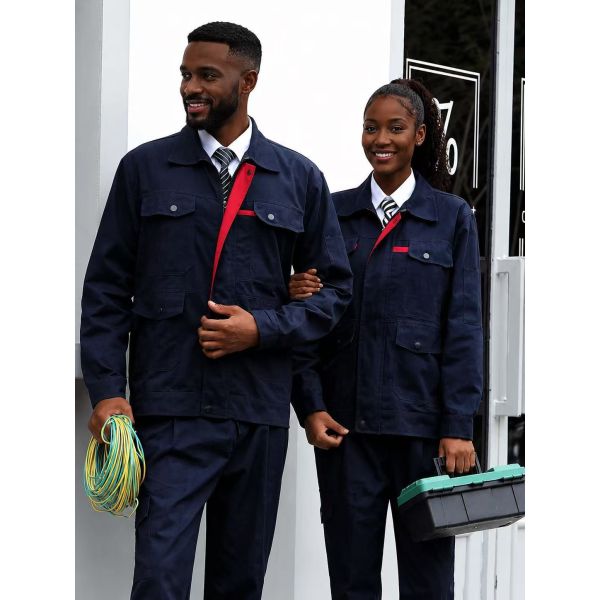 Durable Industrial Work Jacket and Pants Set with Multiple Pockets and Reinforced Stitching