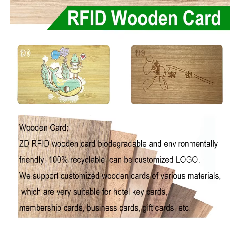 Factory Direct Sales Custom Logo Engraved Wooden RFID Business Card NFC ISO14443A 13.56MHz Blank Wood NFC Hotel Key ID Card