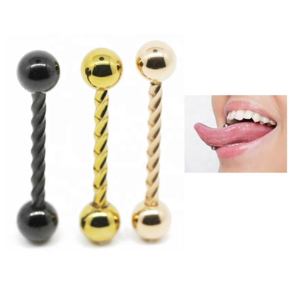 Língua preta Ring Piercing 14G 16mm Rose Gold Screw Barbell do ouro