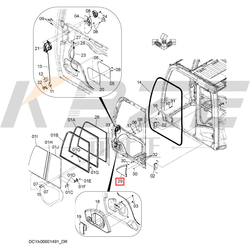 KBZE XB00000998 HITACHI CABIN DOOR COVER FITS ZX200-5 ZX200-5G 350-5G ZX470-5G ZX670-5G ZX870-5G